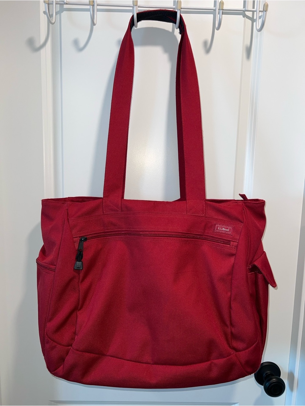 L.L. Bean Vintage Red Canvas Tote with Front Zip Pocket